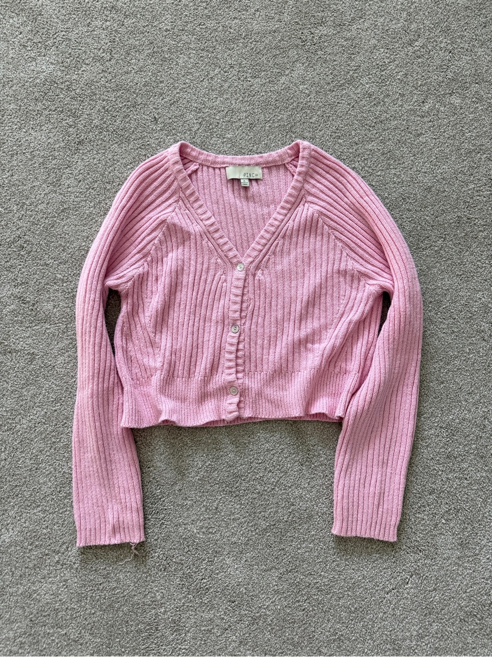 Pink cropped ribbed cardigan